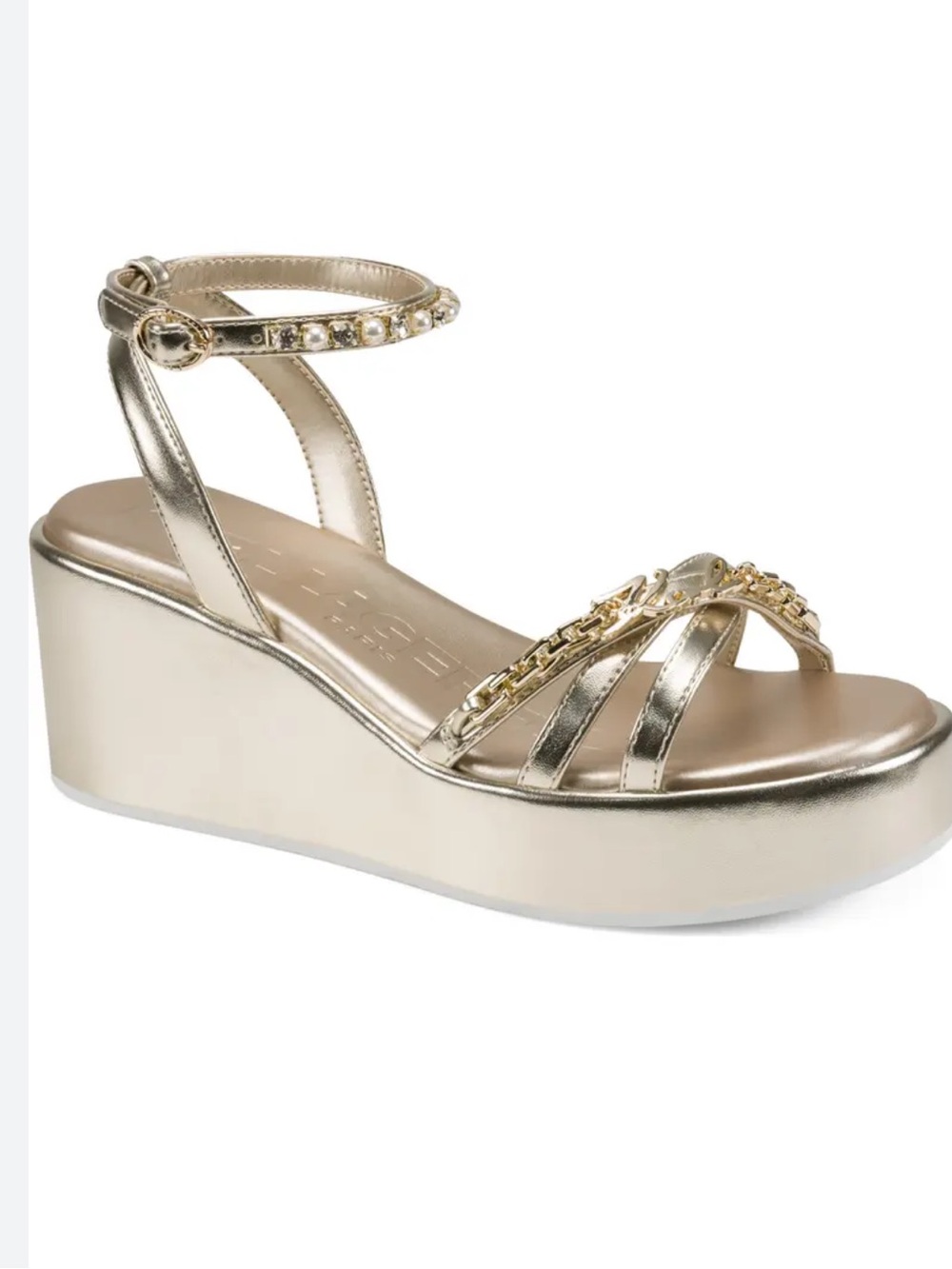 Karl‎ Lagerfeld Paris Clemons Ankle Strap Wedge Sandals Gold Embellished Size 8